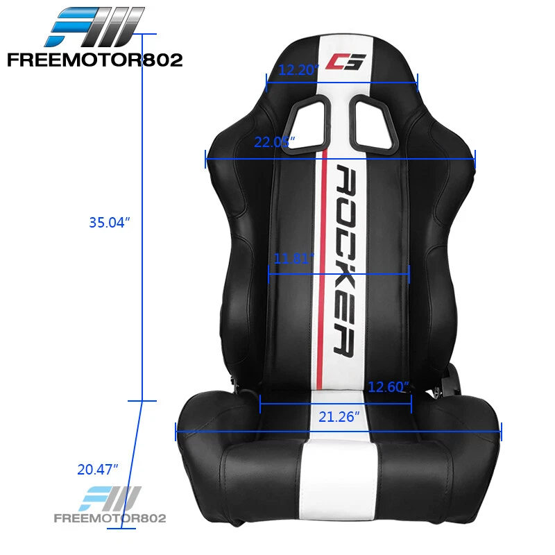 Adjustable Universal Racing Bucket Seats Black & WH PU Dual Slider x2 LH RH Foto 3 de 4