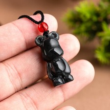 Burmese Jade Bear Pendant Jewelry Natural Accessories Black Necklace Jadeite