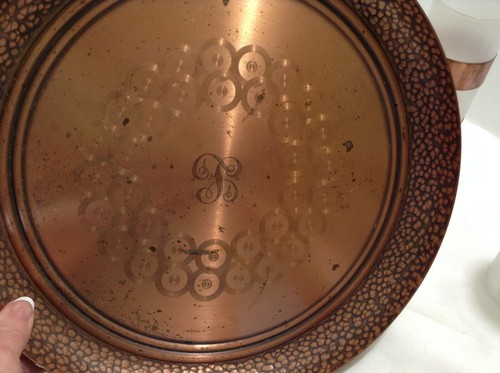 MCM Fantasy Copper Ware Copper Tray with 4 Frosted Tall Mugs with Handles - Picture 2 of 4
