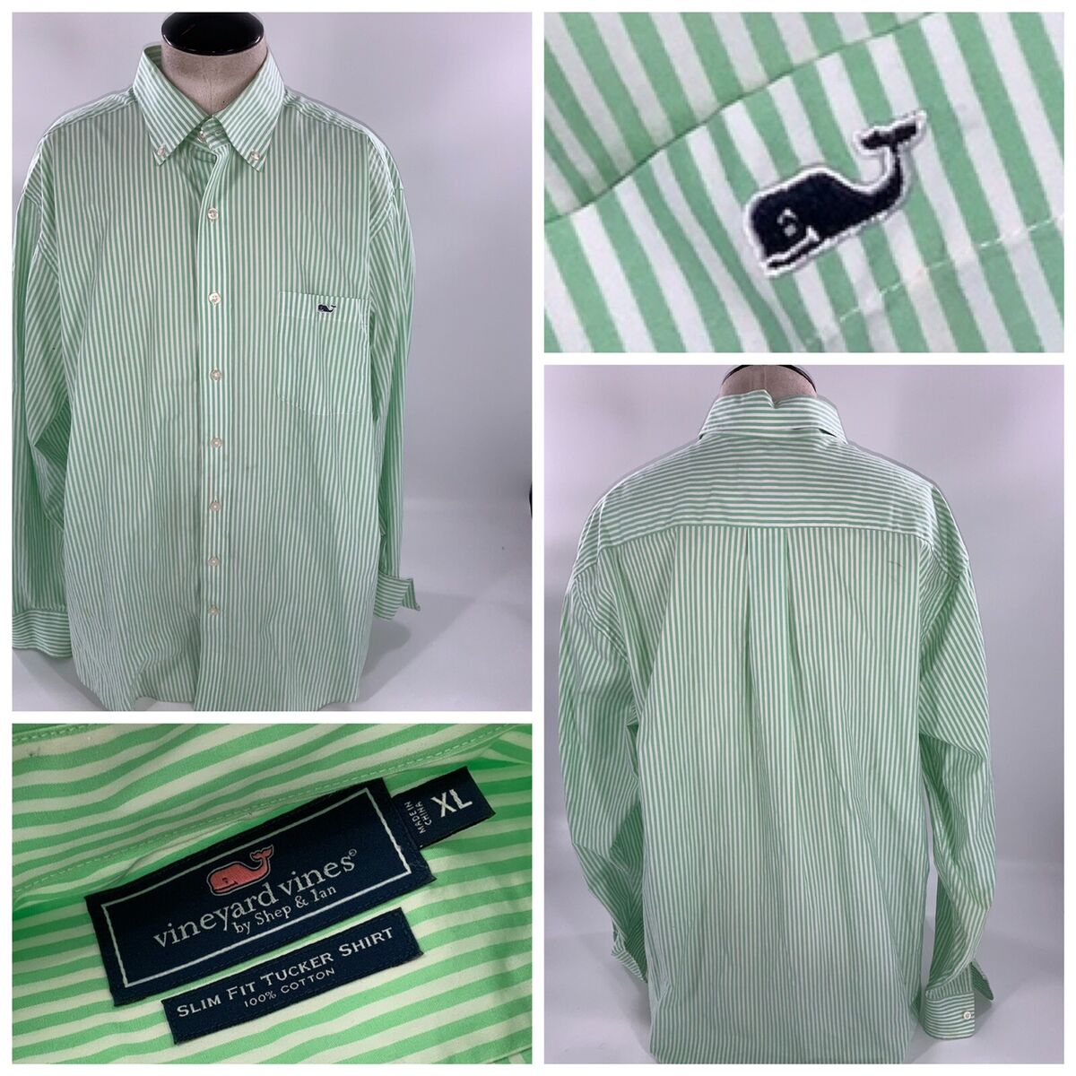 Vineyard Vines Slim Fit Tucker Shirt XL Men Green White Vineyard Vines Slim Fit Tucker Shirt XL Men Green White