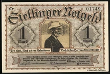 Notgeld Stellingen, 1920, 1 Mark, Mann mit Hut und Tierpark-Eingang 