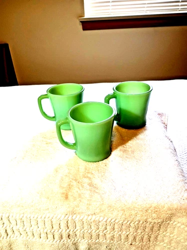 Vintage Fire King Jadeite Mugs D Handle -3  Mint Condition.