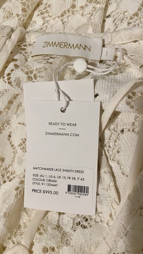 ZIMMERMANN Matchmaker Lace Sheath Dress in Cream • Size 1 / AU 10 / US 6 • BNWT - Picture 9 of 14