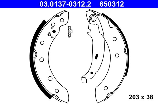 Jeu de mâchoires de frein ATE 03.0137-0312.2 pour OE 4241 J1 en acier d'origine