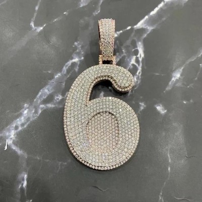 3.00Ct Round Cut Rael Moissanite Initial Number 6 Pendant 14K Rose Gold Plated