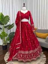 New Presenting Japan Satin Silk Red Lehenga Choli With Dupatta For Wedding Wear