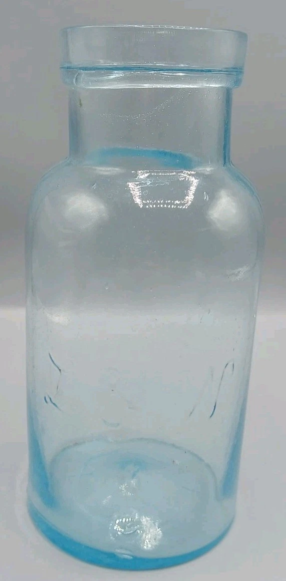 L & W QUART FRUIT JAR STOPPER GLASS AQUA BLUE