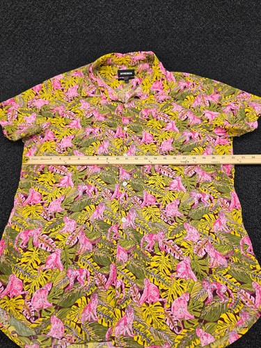 Bonobos Shirt Large Long Green Pink Ferns Monkey Jungle Standard Fit Button Up - Picture 5 of 9