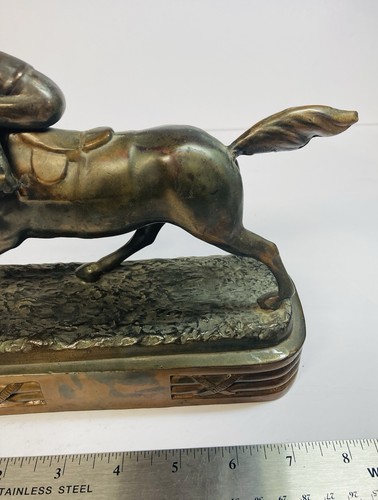 Vintage Hot Cast Bronze Race Horse Jockey Equestrian Trophy Figurine - Picture 3 of 11