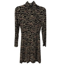 Joseph Ribkoff vintage Black/Gold Tiger Print Long Sleeve Sz 6 Turtleneck Dress