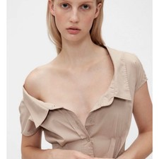 GapStudio Poplin Maxi Shirt Dress - Tan Size 16