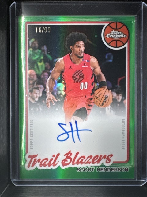 2025-26 Topps Chrome Update #80TBA-SH Scoot Henderson 1980-81 Auto Green #/99