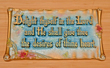 Vtg A. E. Mitchell Art Co. 1928 Metal Wall Plaque - Psalm 34:7 - measures 11"x6"