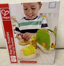 Hape Pop-Up Toaster - Green Wooden Toaster 10pc Play Food Set Toast Butter Honey