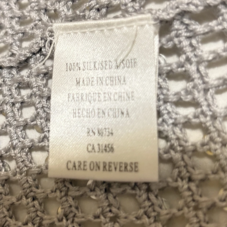 Cárdigan tejido abierto 100 % seda lentejuelas plateadas BCBG Max Azria talla L Foto 4 de 4