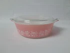 PYREX 1pt #471 Casserole + Lid Pink Gooseberry Bowl