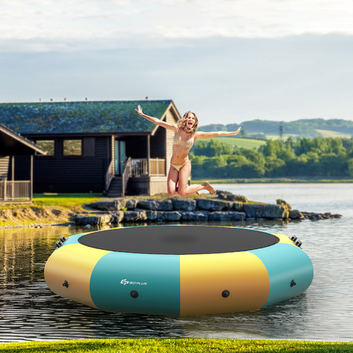 Trampolino gonfiabile gonfiabile 10' con spruzzi d'acqua imbottito giallo e verde - Foto 4 di 9