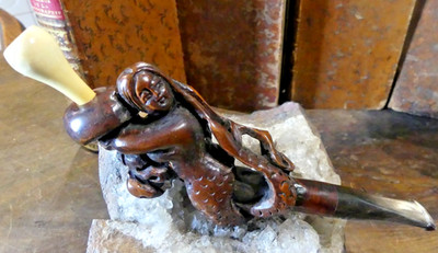 Carved Wooden Cigarette Smoking Pipe Representing A BEAUTIFUL MERMAID