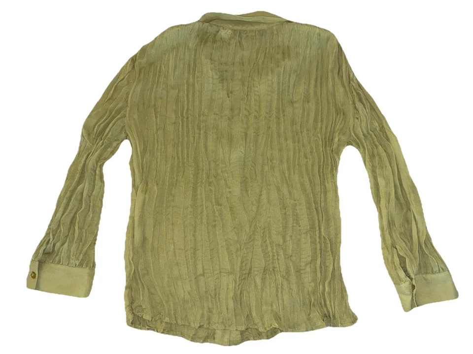 Selene 运动衬衫女式 S 鳄梨绿色皱方形纽扣透明复古 Y2K — 第 3/4 张图片