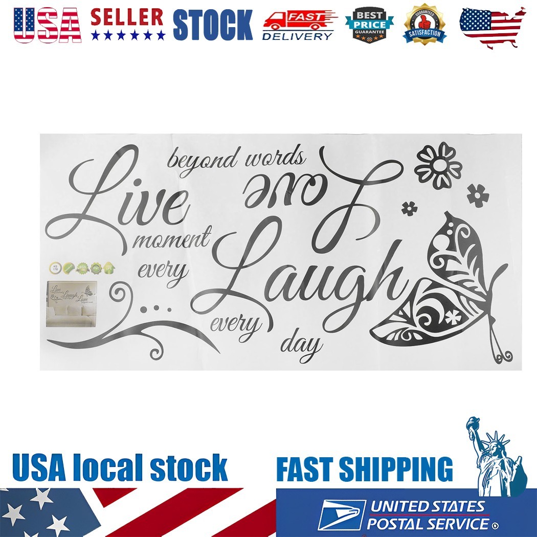 "Live Love Laugh" & Butterflies Art Vinyl Wall Decal Sticker - High Quality, Removable, UK Made
