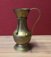 Messing Krug mit Kordel Kanne Vase mit Henkel 333g H 15cm #574