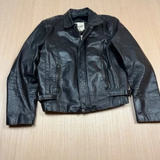 Vintage 80s Bermans Leather Bomber Jacket Faux Fur Lined Size 40 Moto Buckled