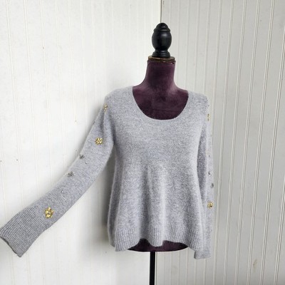 Victoria s Secret Angora Rabbit Hair Sweater Women s Gray Rhinestone Top Soft XS