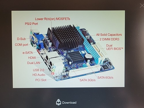 Motherboard CPU Gigabyte GA-C1037UN-EU Plus 2GB DDR3 Capture Card Cables - Afbeelding 5 van 9