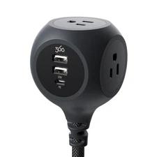 PowerBall 32W Braided 3-Outlet Charging Hub w/ 2 USB-A Ports and 1 USB-C Port...