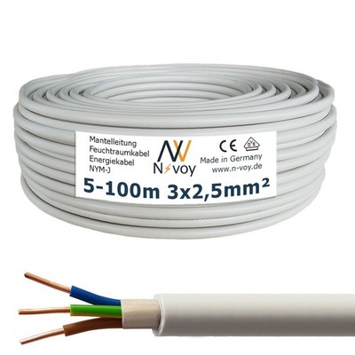 NYM-J 3 x 2,5 mm², 5 bis 100m Mantelleitung Stromkabel Feuchtraumkabel, DIN VDE