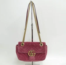 Authentic Gucci GG Marmont V Stitch suede Chain Shoulder Bag #44243