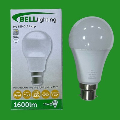2x 18W (=100W) BELL Pro dimmbare GLS LED Glühbirne BC B22 4000K kaltweiß Lampe