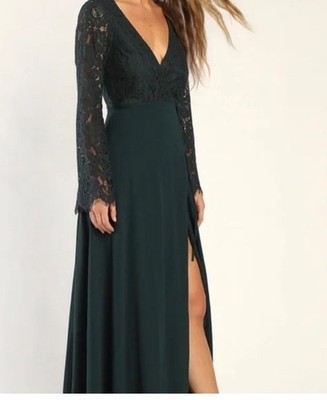 green emerald velvet dress Maxi Dress Button Front | Green | Long Sleeve | Sustainable Clothing