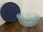 3-Piece Pyrex Mixing Bowls Ribbed Nesting 7401-S 7402-S 7403-S With One Lid