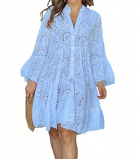 HollowElegant Dresses For Women Solid V Neck Flared Sleeve VintageCocktail Dress