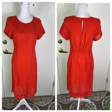 Old Navy women fitted crochet trim cap Sl. pullover dress Sz M-6 apple orange