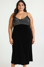 Lane Bryant NWT Babydoll Empire 18/20 Black Velvet Slip Dress Sequin Whimsigoth