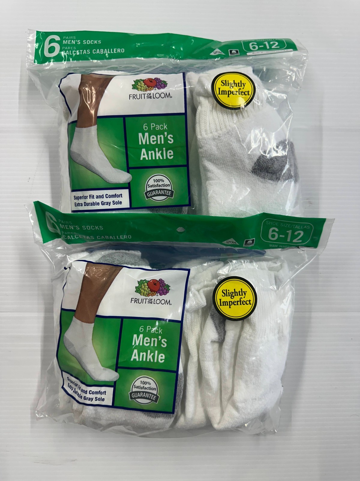 12 Pairs Men's Fruit of the Loom White Ankle Socks Extra Durable Size 6 ...