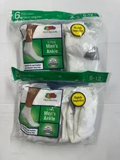 12 Pairs Men's Fruit of the Loom White Ankle Socks Extra Durable Size 6-12
