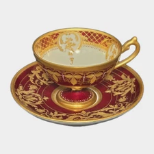 RARE! ANTIQUE DRESDEN CABINET CUP AND SAUCER Attr Helana Wolfsohn / Ovington