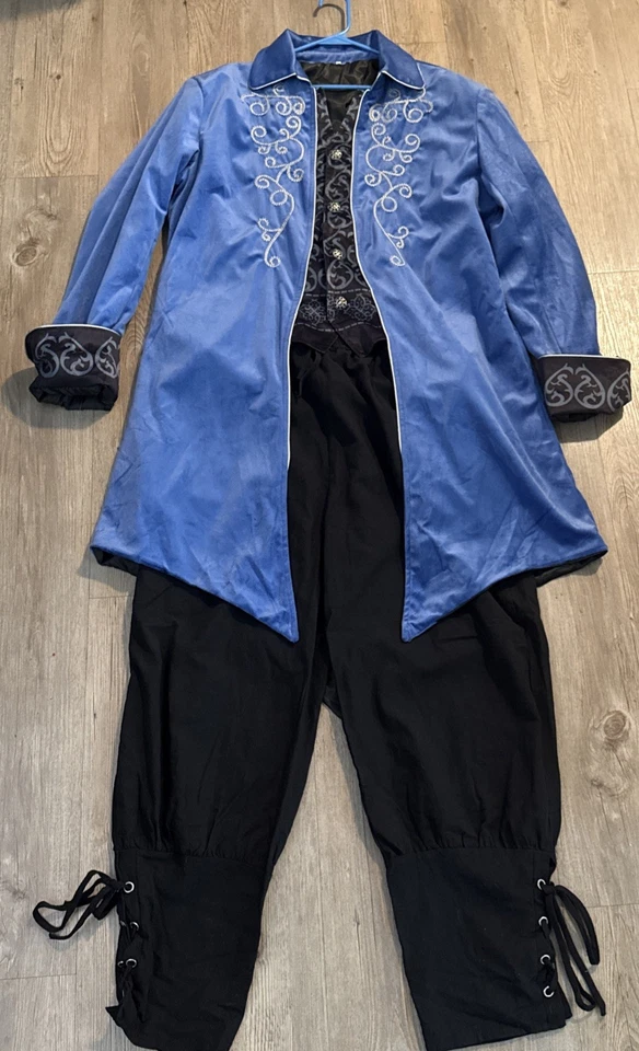 Abrigo Chaqueta y Pantalones Cola Steampunk Victoriano Renacimiento Azul Terciopelo Hombres Talla 2XL Foto 2 de 4
