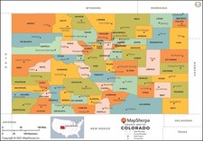 Colorado Counties Map - Large - 48" x 33.5" Laminated