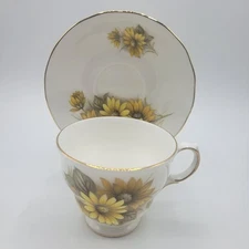 Tea Cup & Saucers Royal Dover Queen Anne Sunflowers Autumn Florals England VTG