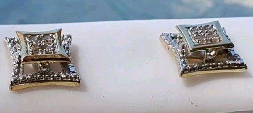 Aretes de diamantes de corte redondo de oro amarillo macizo de 10 quilates - Imagen 11 de 21