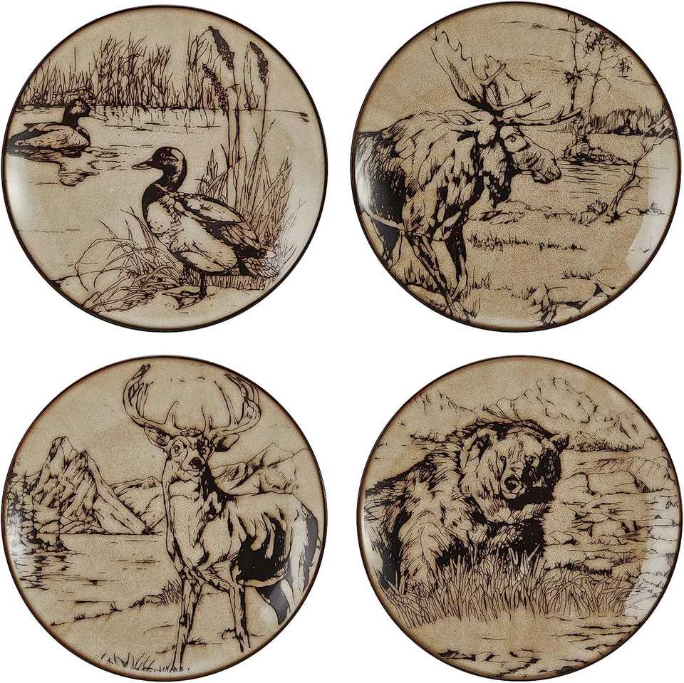 Juego de vajilla de vida silvestre platos plato tazón taza cabina oso alce pato ciervo rústico Foto 4 de 4