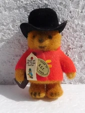 VTG EDEN Paddington Bear Miniature 2 1/2"  Red Coat Black & Suitcase