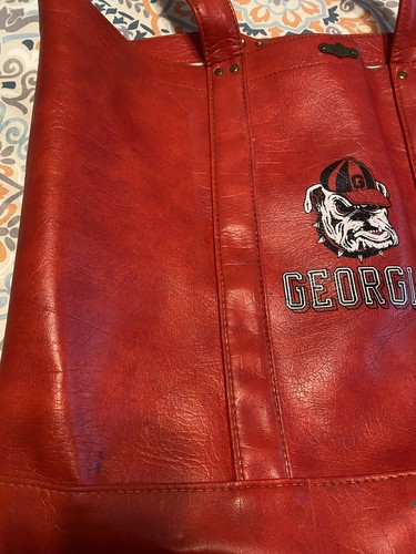 Vintage Georgia Bulldogs Red Leather Vinyl Tote Bag FS Originals UGA Gameday Red - Picture 9 of 11