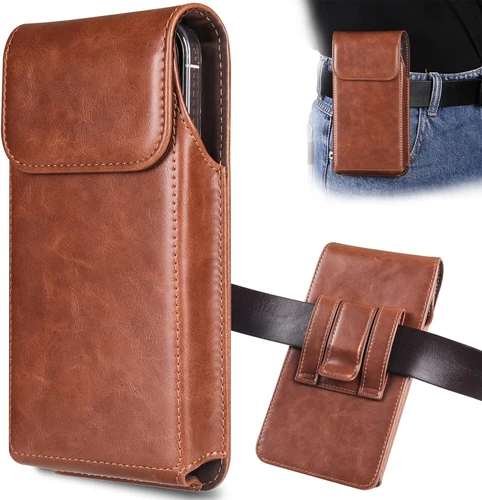 Premium Leather Pouch Belt Clip Phone Holster Case For iPhone 16 15 14 Pro Max - Picture 9 of 16