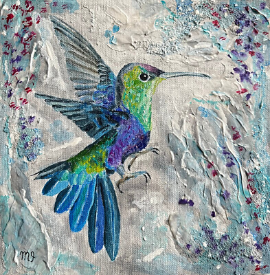 Hummingbird  painting bird painting original hummingbird art texture canvas