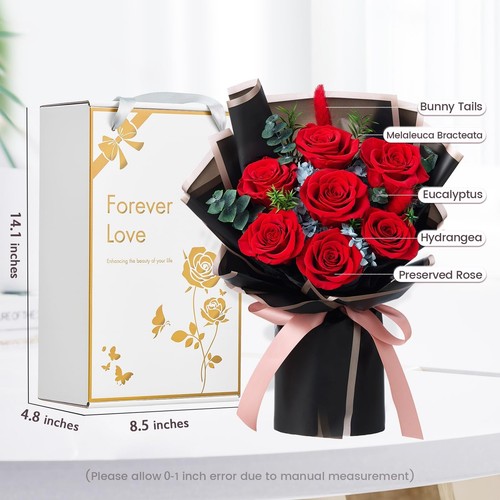 Rose Bouquet 7-Piece Preserved Flowers Bouquet Real Roses Flowers Gift for Wo... - Picture 5 of 6